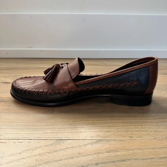 Cole Haan Brown and Black Leather Stitched Tassel Loafers Size 7 - Picture 10 of 12